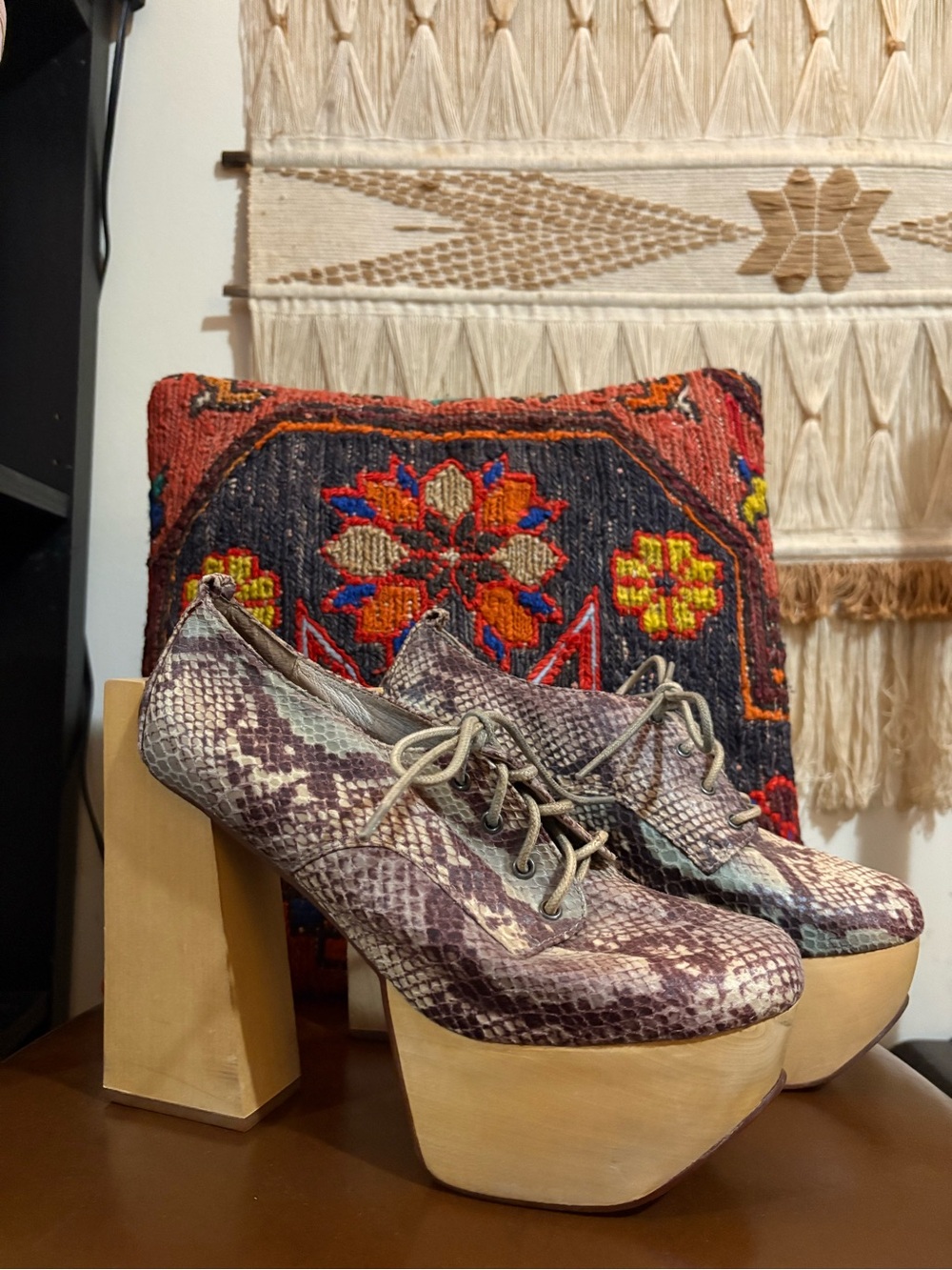 Jeffrey Campbell Multicolor Snake-Print Platform Lace-Up Heels